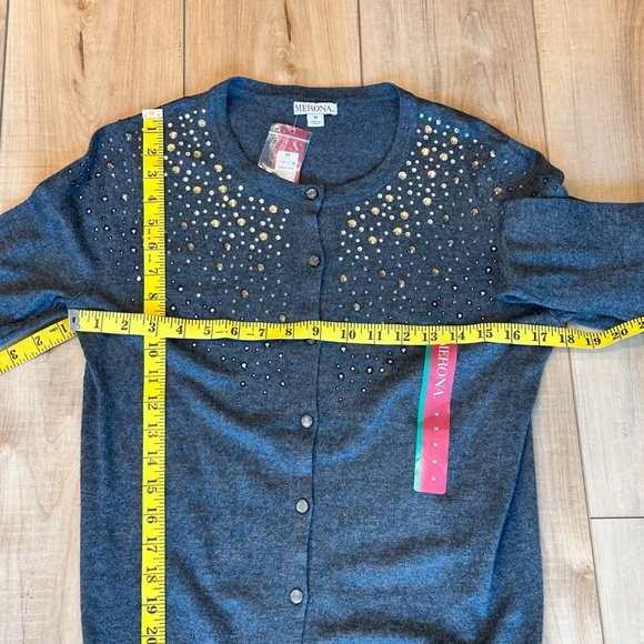 NWT Merona Women's Long Sleeve ButtonUp Cardigan Jeweled Embellished Gray M - Picture 5 of 10